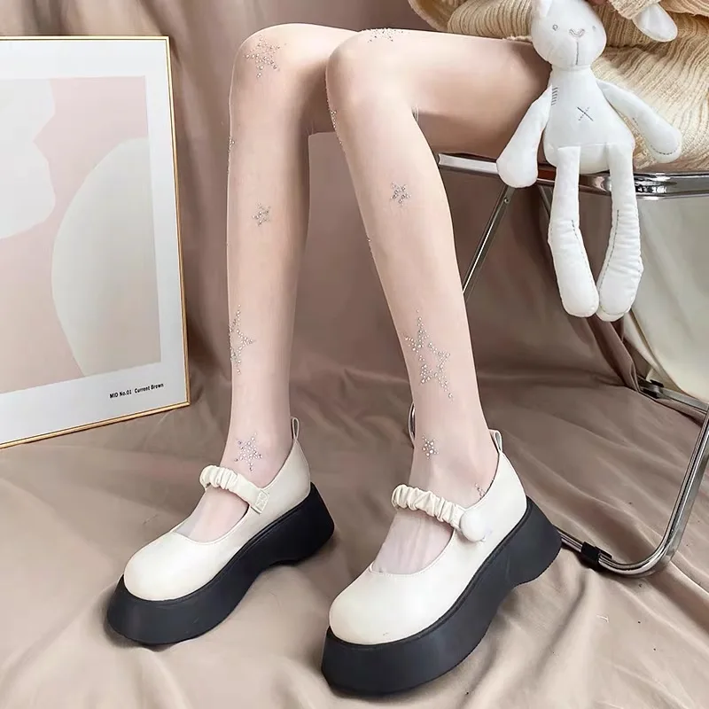 1-teilige schicke weiße, durchsichtige Strumpfhose mit hoher Taille und funkelnden Strasssternen – Slim-Fit-Strumpfhose für Damen