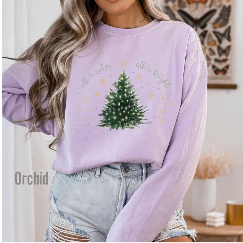Damen Vintage Weihnachtsbaum Unisex Sweatshirt Minimal Chic Urlaub Sweatshirt Langarm Fleece Y2K Pullover Tägliche Streetwear