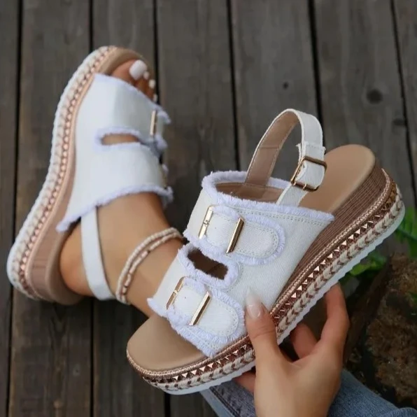 Women Sandals Classic Denim Canvas Sandal Fashion Wedges Platform Sandal Summer Ankle Straps Women Beach Sandals Sandalias Mujer view 5