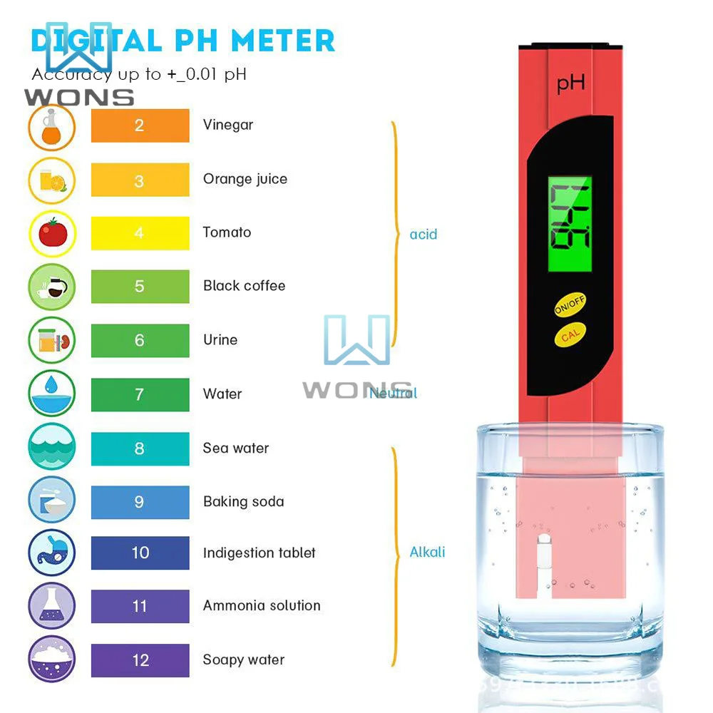 PH Test Pen of Tester Accuracy 0.01 Aquarium Pool Water Wine Urine Automatic Calibration LCD Digital Two Button Test Tool