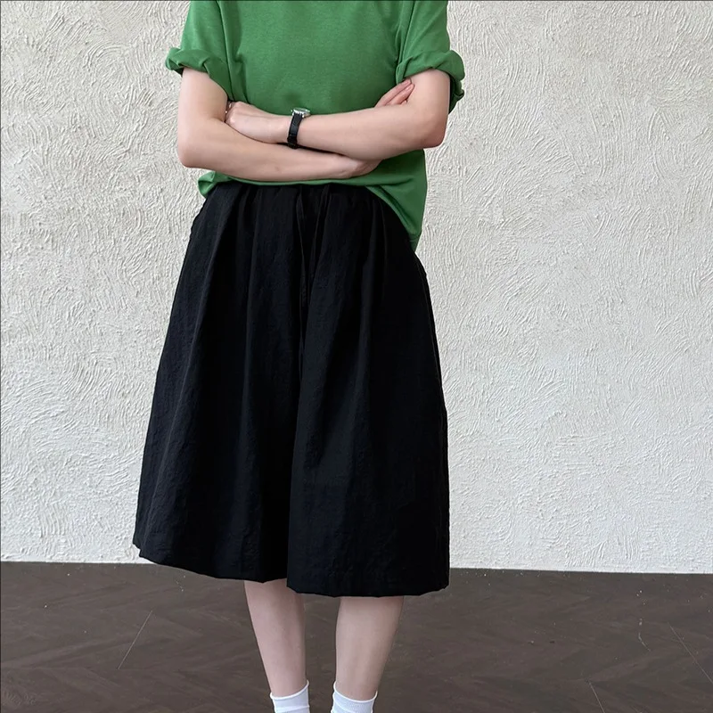 

Summer new loose wide leg drawstring high waisted A-line skirt pants women