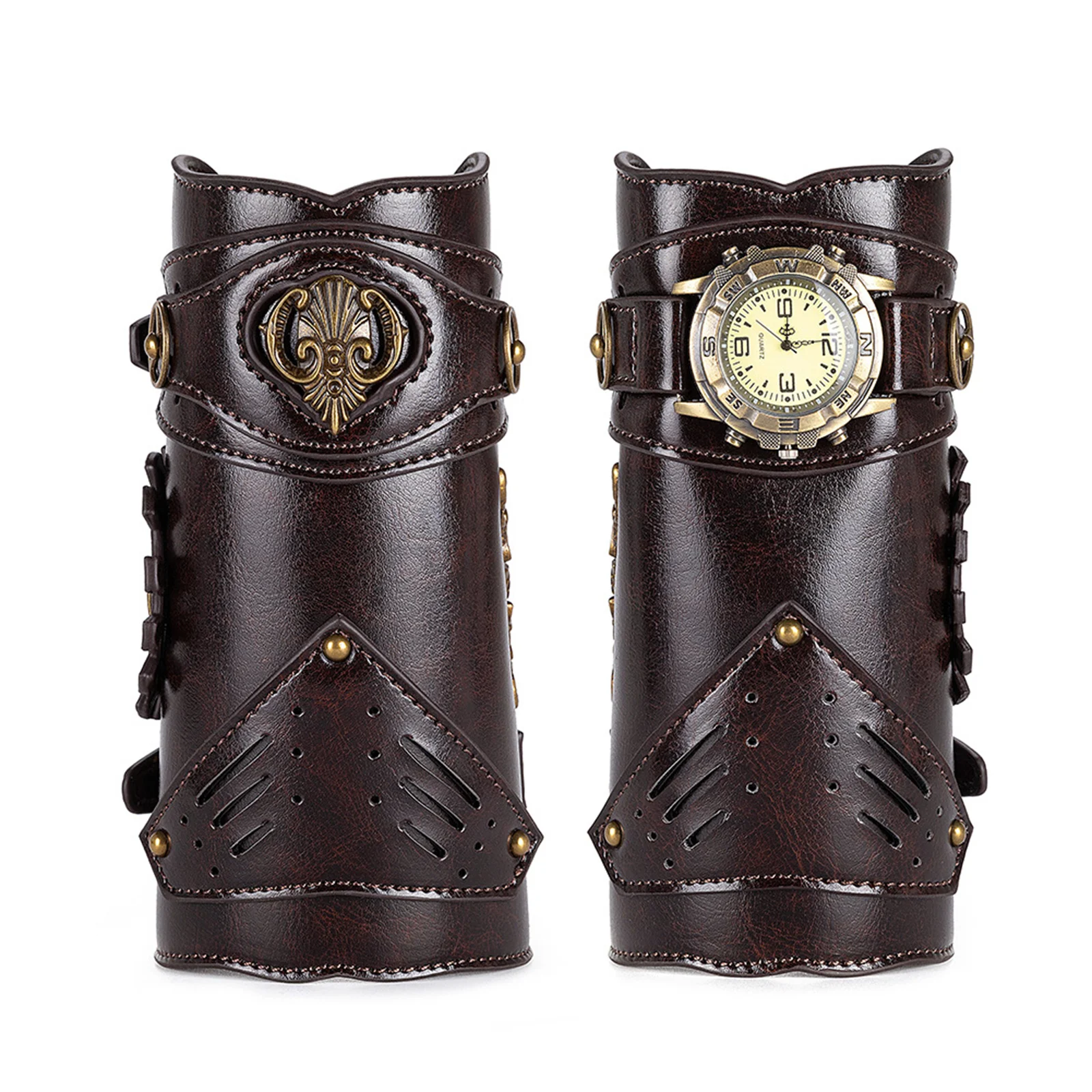 LANCARDO Unisex Leather Wrist Watch Gauntlet Wide Bracer Arm Armor Wristband Cuff Steampunk Bangle Buckle Cosplay Prop Decor