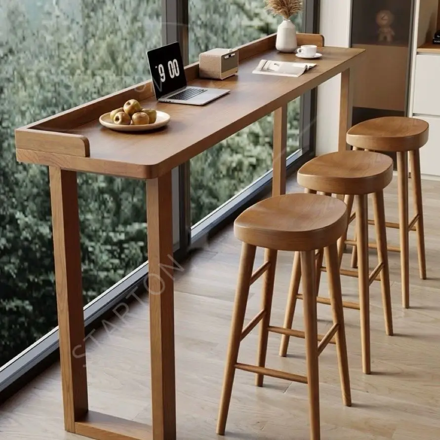 Solid Wood Nordic Bar Table and Chair Household Living Room High Foot Partition Long Balcony Window Simple Table Table Against