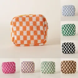 Colorful Knitted Checkerboard Storage Bag Portable Mini Cosmetic Bag Makeup Pouch Women Sanitary Napkin Tampon Bag Coin Bag