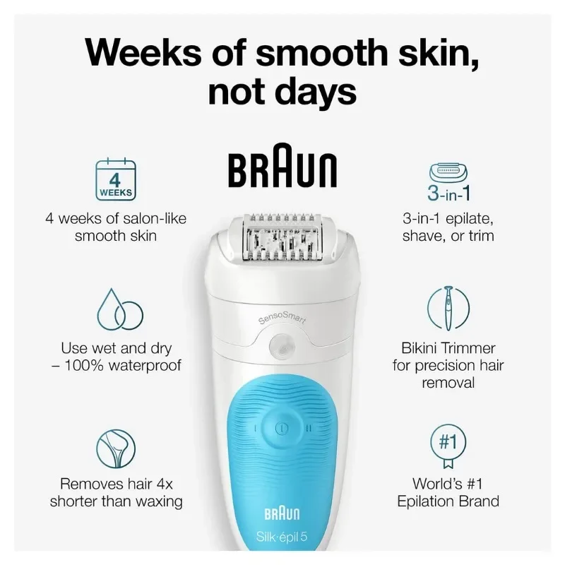 Braun Epilator Silk-épil 5 5-810, Hair Removal Device for Women, Shaver & Bikini Trimmer, Cordless