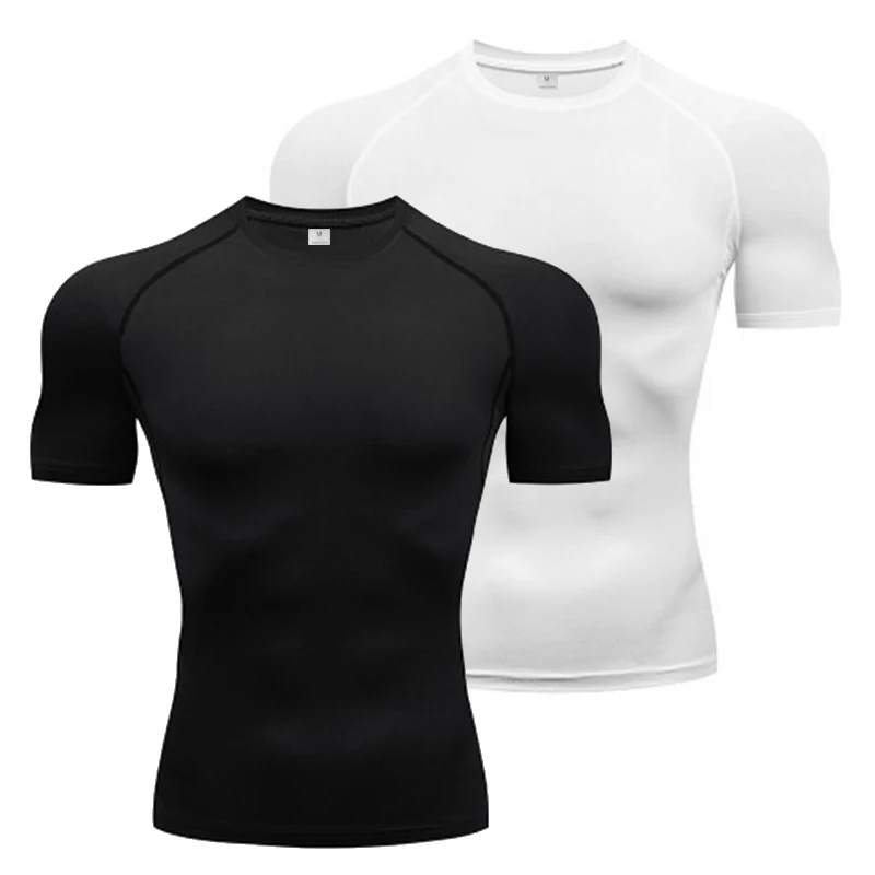 

Plain Compression Tight Mens Casual Sport Shirts Summer Quick Dry Fitness Muscle Clothing Gym Bodybuilding Short Sleeve T-Shirts