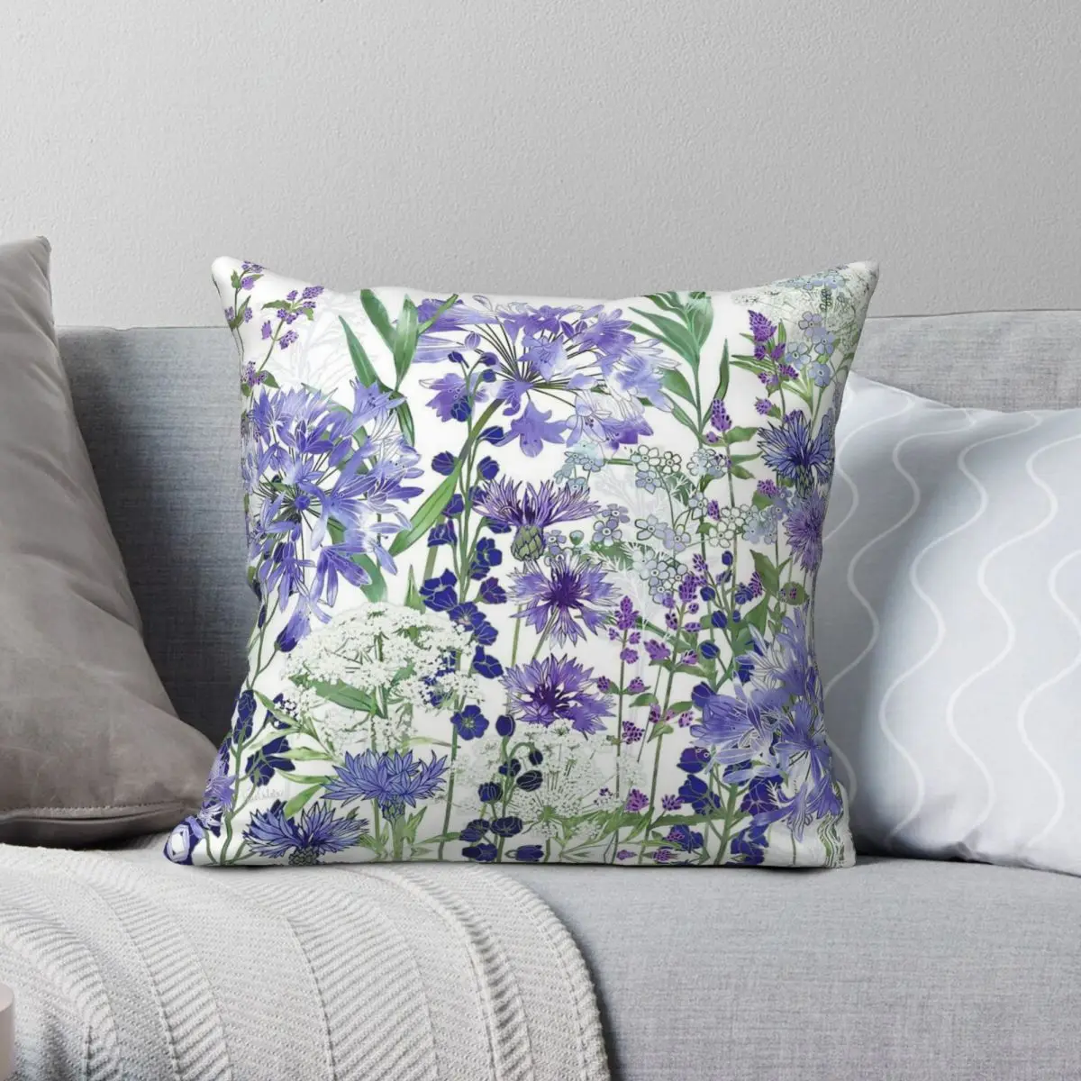 Blue Flower Garden Agapanthus Square Pillowcase Polyester Linen Velvet Printed Zip Throw Pillow Case Sofa Seater Cushion Cover