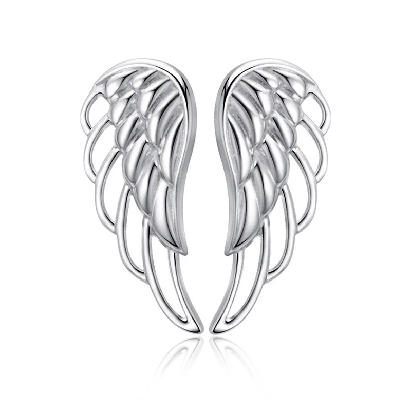 925 Sterling Silver Luxury Feather Fairy Wings Stud Earrings Ladies Fine Jewelry Christmas Gifts For Women Mother Free Shipping