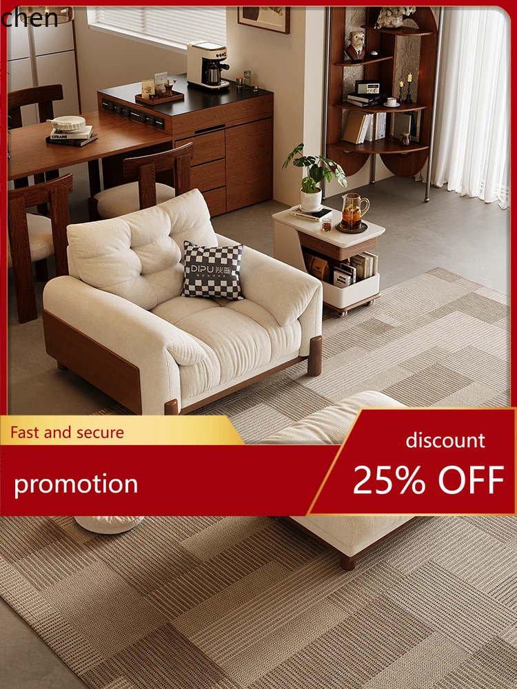 

HT Single Sofa Leisure Chair Vintage Style Living Room Balcony Simple Leisure Single Chair Footstool Shoe Changing Stool