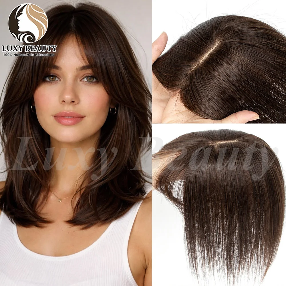 Straight Brown Women Hair Toppers With Bangs Natural Black Blonde Skin Scalp Clip in Human Hair Topper Hair Pieces Extensions