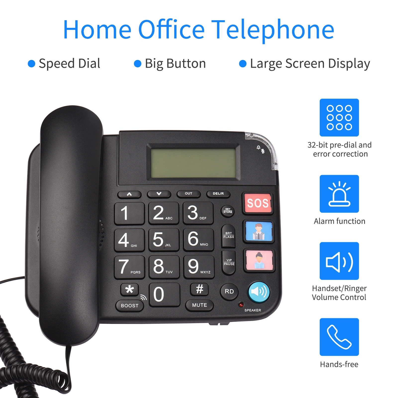 Corded Phone with Big Button Desk Landline Phone Telephone Support Hands-Free/Redial/Flash/Speed Dial/Ring Volume Control