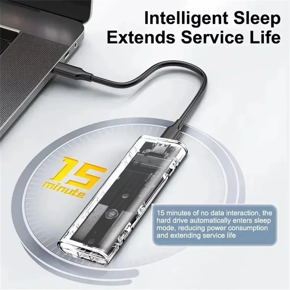 10Gbps PCI-E M2 Hard Disk Box M.2 NVME SSD Transparent External Enclosure PCIe NGFF SATA Dual Protocol SSD Case Clear USB Type C