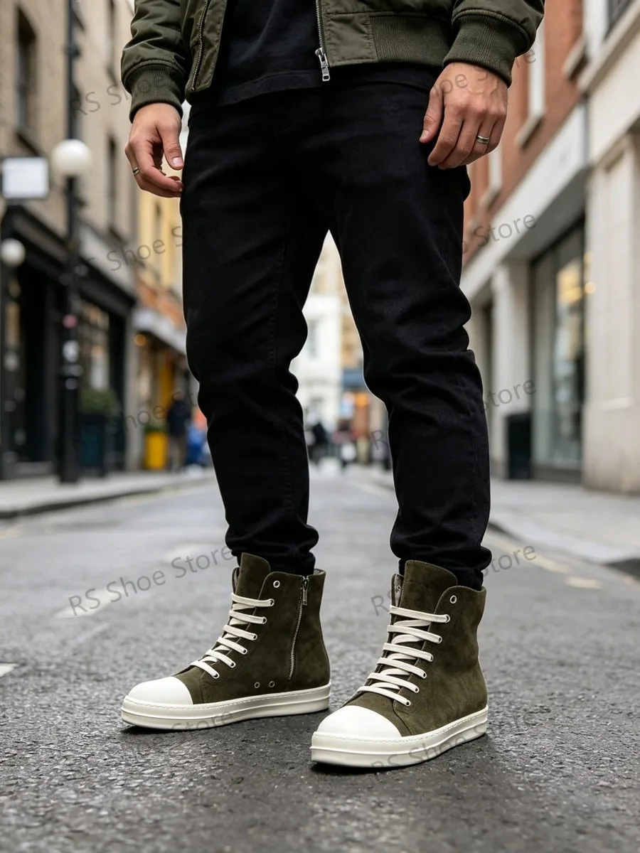 

Ro Luxury Men Sneakers Brown Suede High Top Shoe Lace Up Women Casual Shoes Classic Boots Zipper Sneaker Cowhide Ankle Boot
