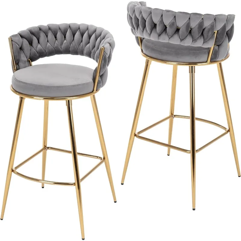 Modern Bar Stools Conjunto de 2, Cadeiras de Veludo Contador, 29 Polegadas de Altura, Assento Confortável, Handmade Tecido, Braço Traseiro
