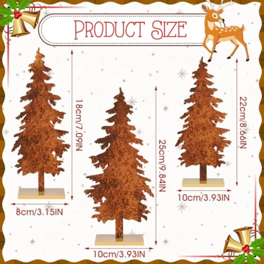 3 قطعة شجرة الصنوبر المعدنية الخريف منضدية ديكور خمر أشجار عيد الميلاد الجدول محور مع قاعدة خشبية ريفي مزرعة الدائمة