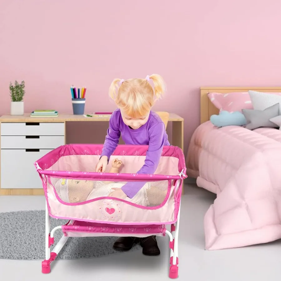ANIVIA-muebles de cama para muñecas, cama para muñecas de juguete de 2 funciones y columpios para muñecas de 18 pulgadas, cuna para muñecas con parte inferior