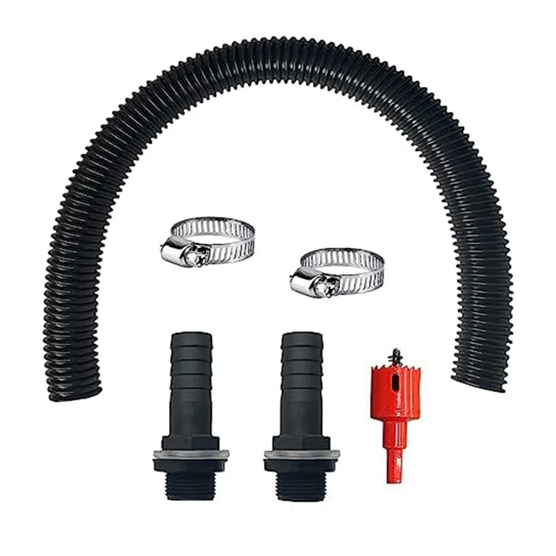 Rain Butt Connection Set Including 2 Hose Sockets and 50 Cm Connection Hose, 25 Mm with Lock Nut, for Rainwater Barrels