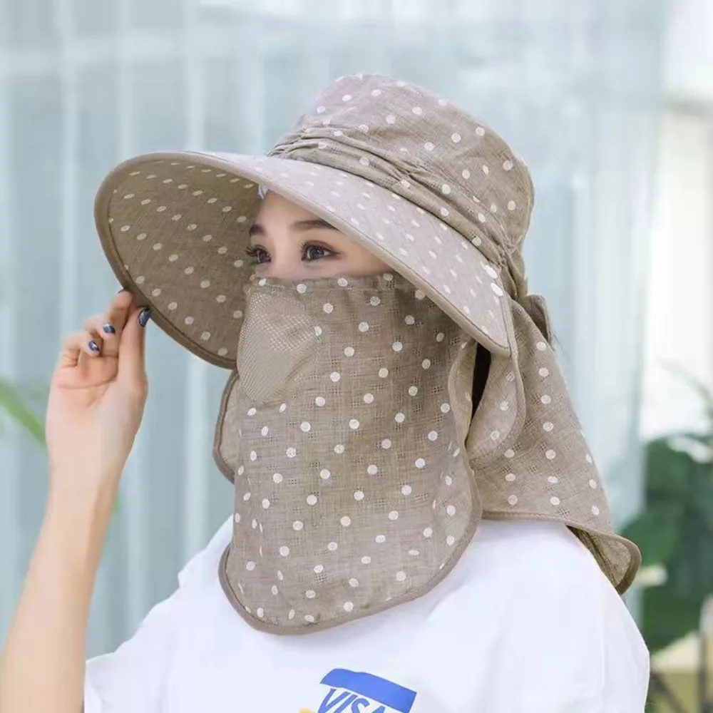 Gorro para recoger té de ala ancha a la moda, chal protector para el cuello, sombrero de cola de caballo para mujer, sombrero de trabajo agrícola Anti-uv, sombrero protector solar para las cuatro estaciones