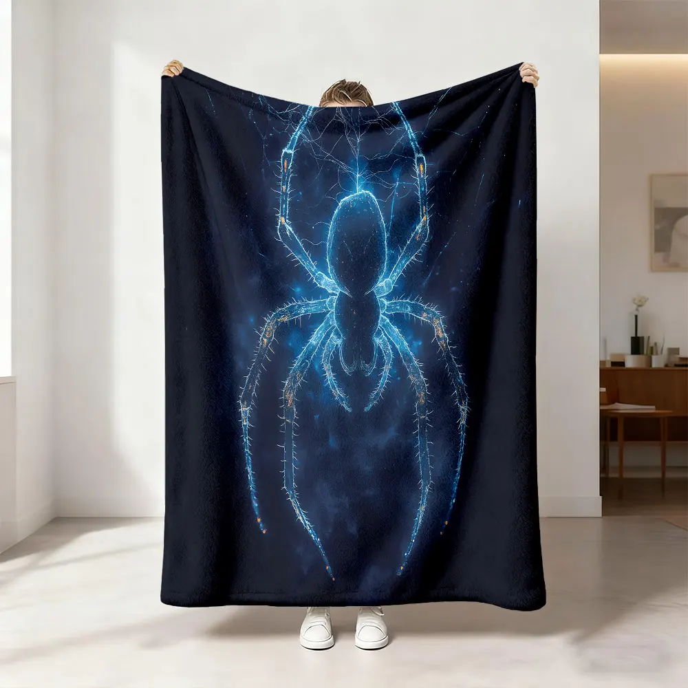 1pcs 230g flannel blanket blue transparent luminous spider pattern, soft and comfortable