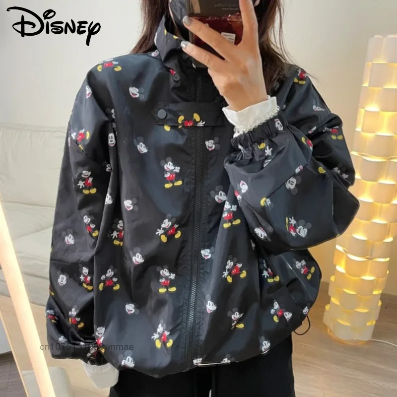 

Disney Mickey Oversize Zipper Thin Jackets for Women Korea Cute Cartoon Loose Biker Jacket Jacket, Summer Baseball Sun Shirt