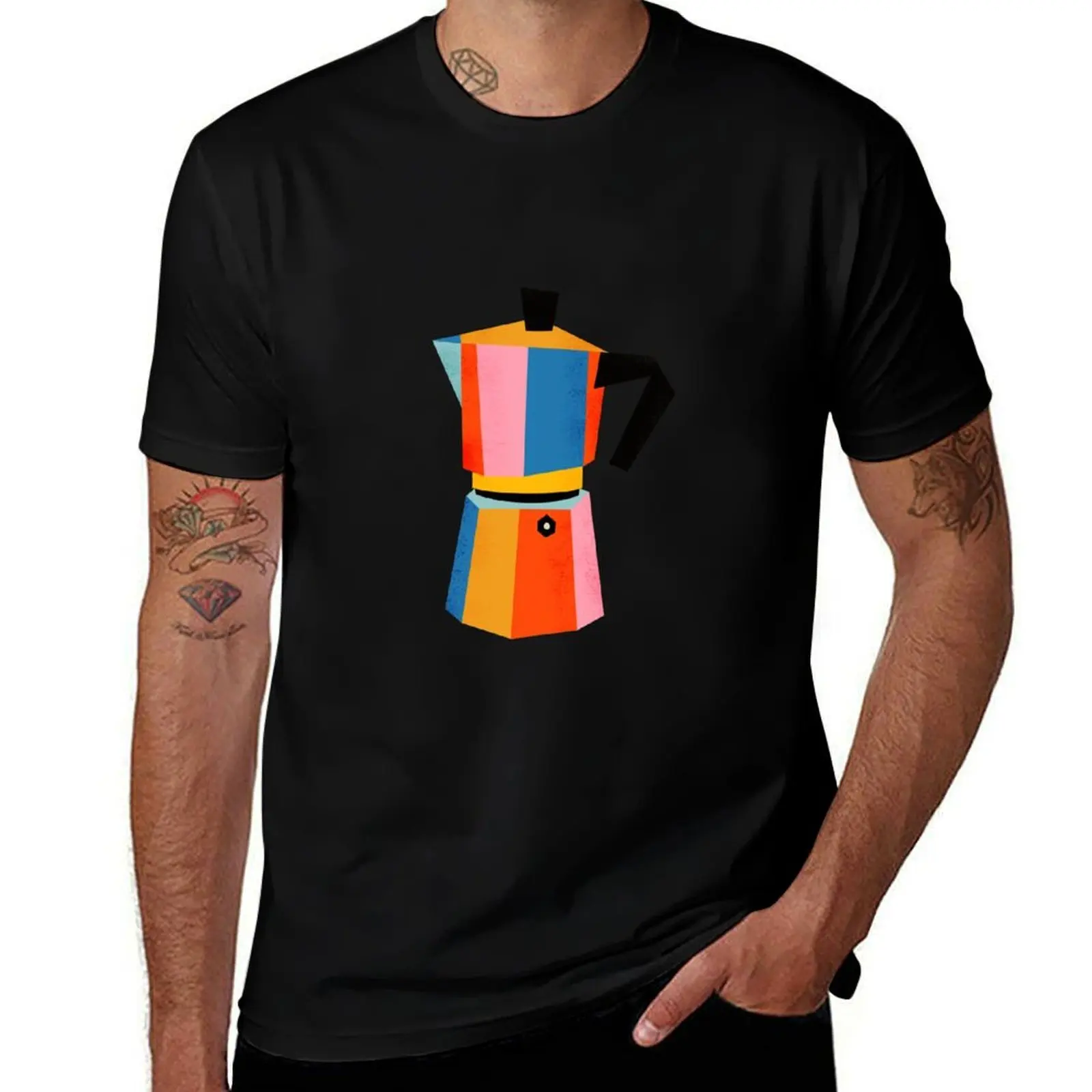 Multicolor Moka Pot T-Shirt Casual Basic Street Style T-Shirt