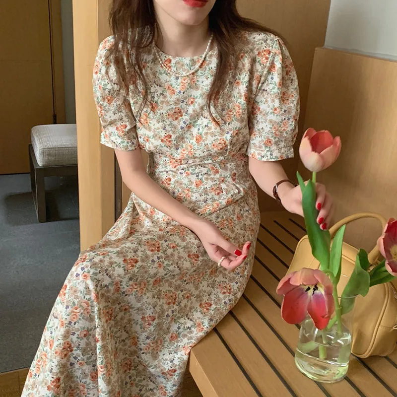 Ele Eenvoudige ronde Ne Belted Slim Long Flubble Sve Dr Dames Koreaanse Sle Hoge taille ort Sve Summer Dr