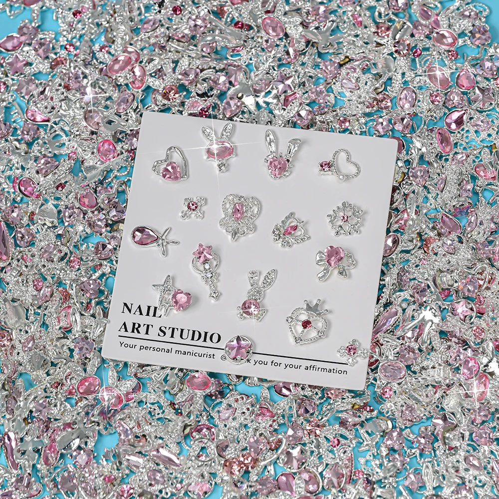 30Pcs/Lot Luxury Crystal Diamond Nail Rhinestones Alloy Love Heart Rabbit Mix Styles Nails Charms Y2K Women Manicure Decorations