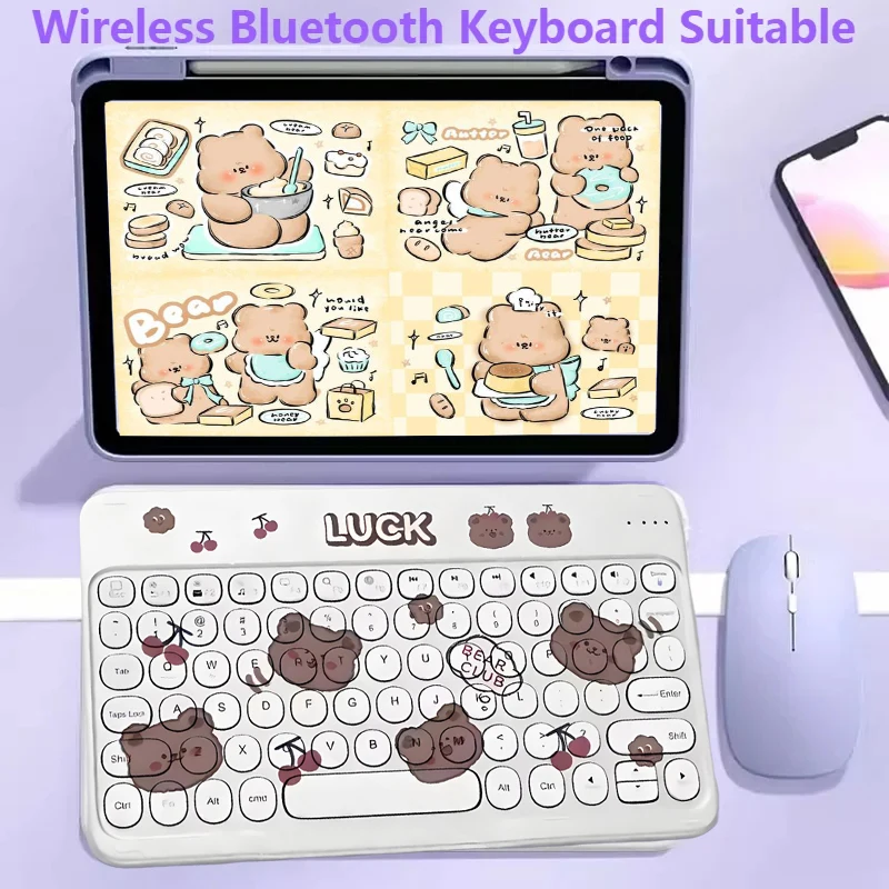 

New Cute Cartoon Appearance Rechargeable Wireless Bluetooth Single Keyboard For Xiaomi And Apple Ipad Tablet Computer Girl Gift