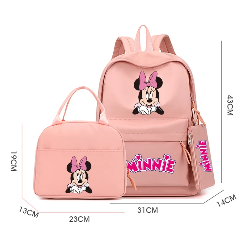 3Pcs/set Disney Mickey Mouse Backpack Teenager Girl Backpack Schoolbag with Lunch Bag Bookbag Rucksack Comfortable Travel Bag