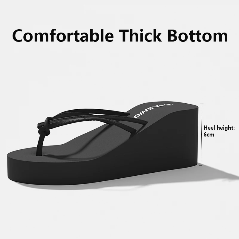 Damen Keilabsatz-Flip-Flops – Sommerliche, weiche, dicksohlige, rutschfeste EVA-Strandsandalen für drinnen und draußen, offene Zehenpartie, Hausschuhe – Detail 2