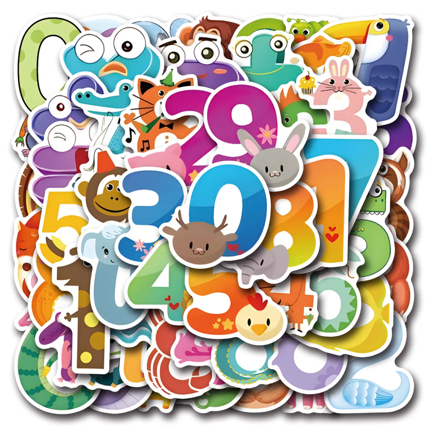 55PCS Lustige Tier Graffiti Aufkleber Kreative Zahlen Cartoon Dekoration DIY Kinder Spielzeug Laptop Gitarre Auto Fahrrad Skateboard Aufkleber