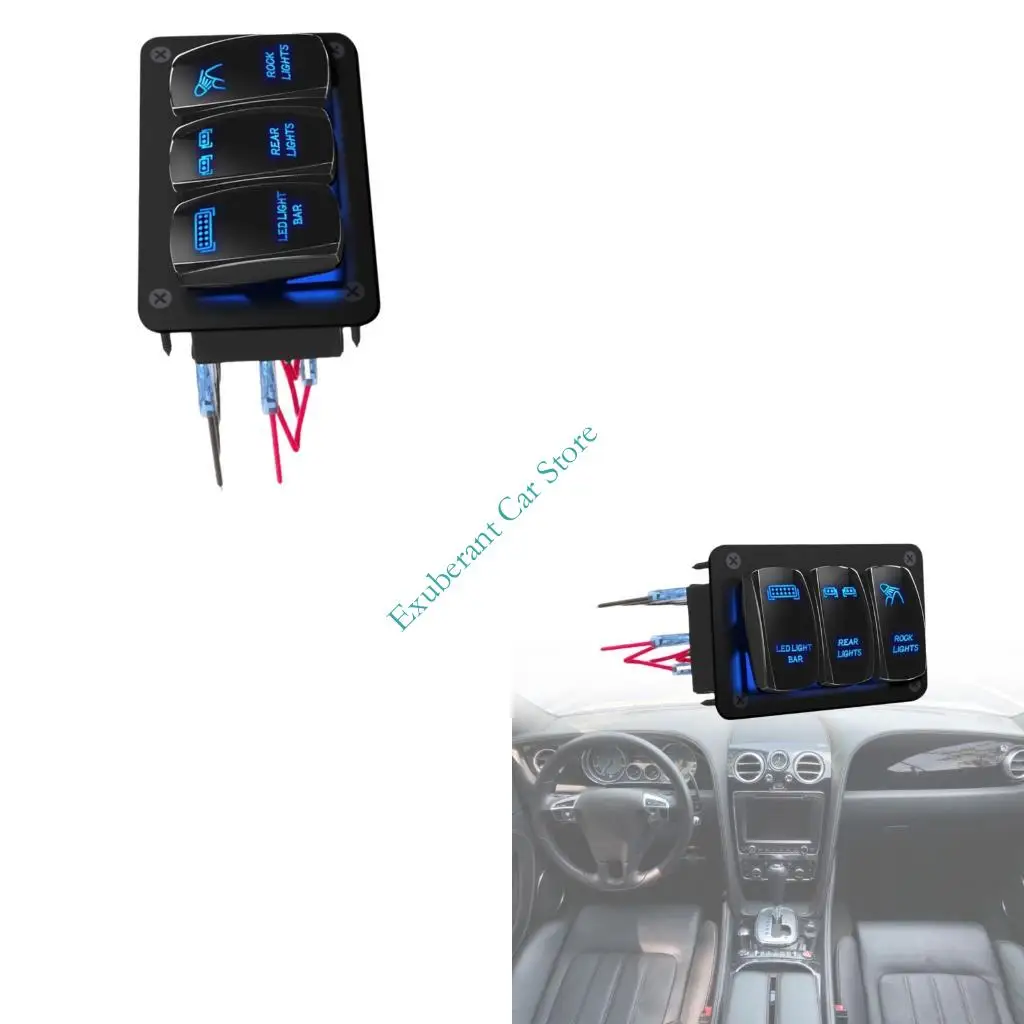 

H3CE 3 Gang Aluminum Rocker Switches Panel 12V 24V LED Light On Off Switches Panel