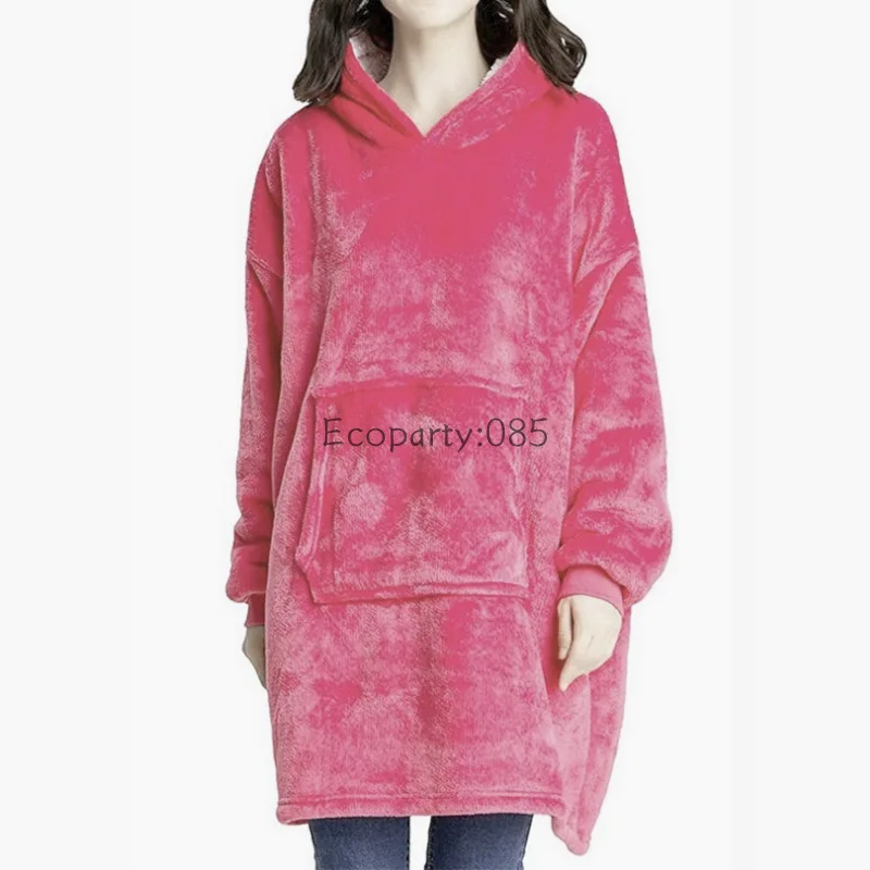 Winter Fleece Outdoor Cold Warm Pajama Tops Soft Home Solid Color Pockets Hooded Pullover Clothes Thick Plush Sleepwear Homewear