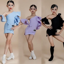 Fashion Irregular Ruffled Latin Dance Dress For Girls Latin Dance Professional Costume Kids Performance Dancing Dresses SL9771
