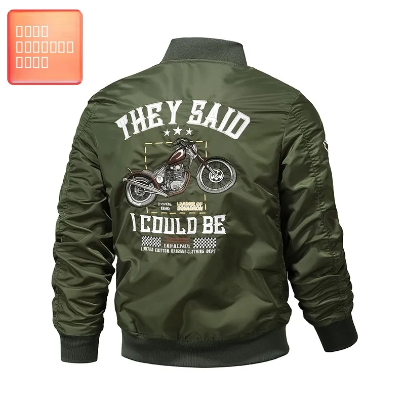 

Мужская свободная куртка-бомбер с вышивкой в мотоциклетном стиле, весенне-осенняя верхняя одежда из полиэстера, с длинными рукавами, на молнии