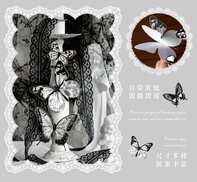 JIANQI 20 Stück/Packung Vintage Schmetterling Papieraufkleber DIY Dekorative Junk-Journal-Aufkleber für Scrapbook Etiketten Tagebuch Album Planer – Detail 5