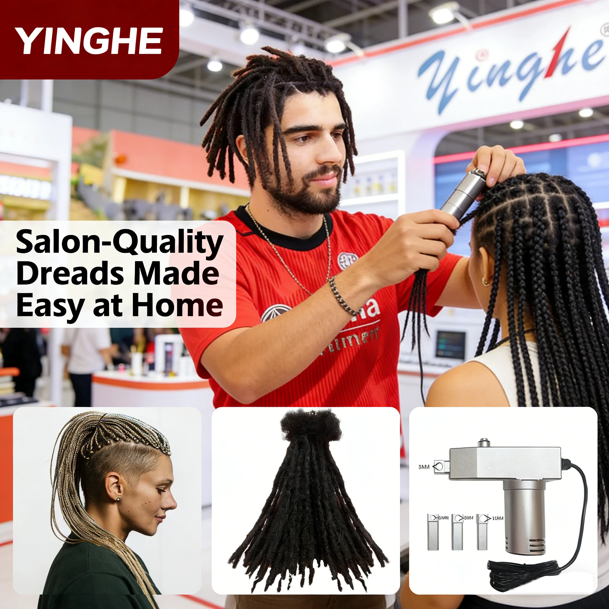 DIY Dreadlock Maker Machine - Semi-Automatic Portable Braider With 6 Replacement Heads For Easy Hair Styling