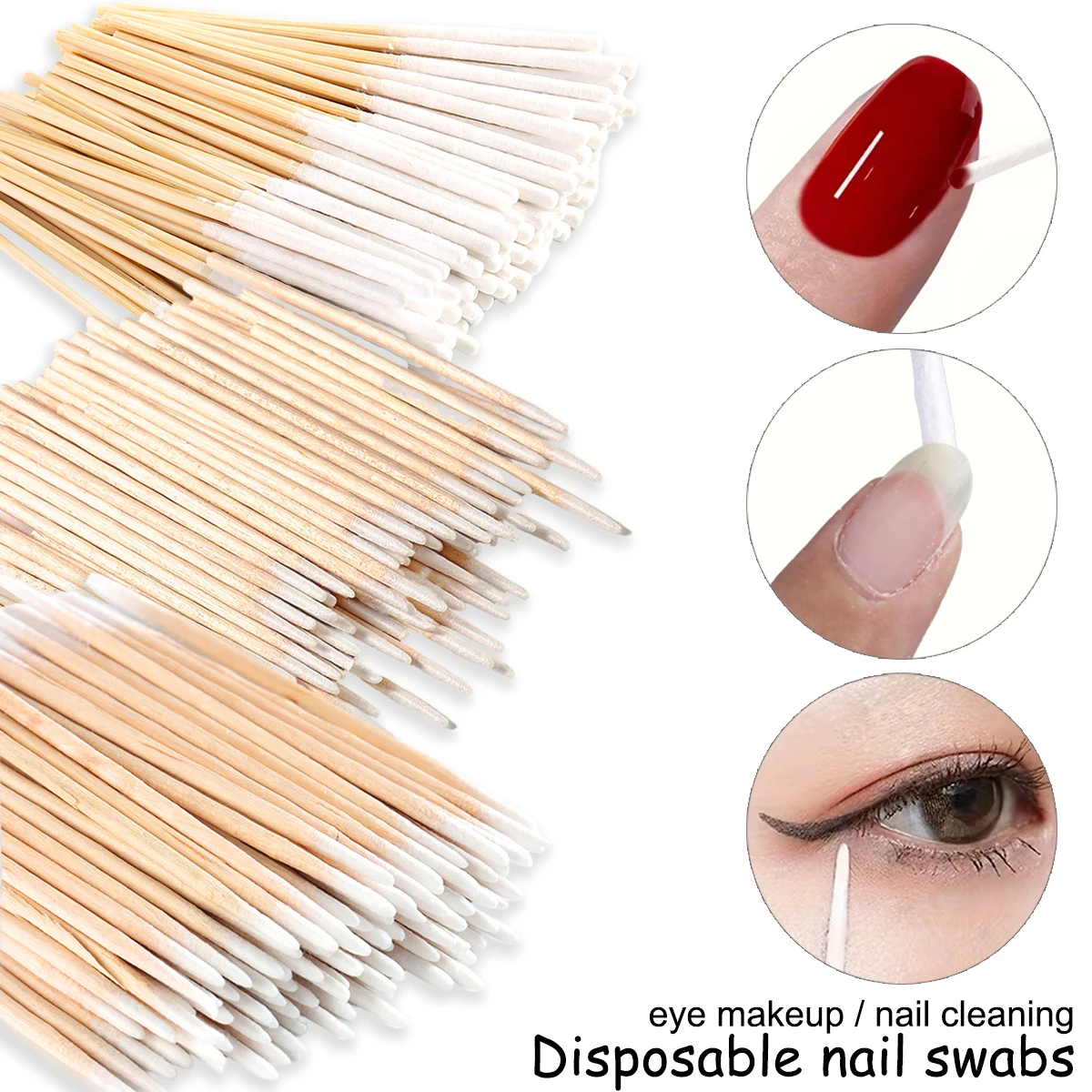 Disposable pointed cotton swabs, wooden cleaning cotton swabs, portable multi-functional unscented nail cleaning stick