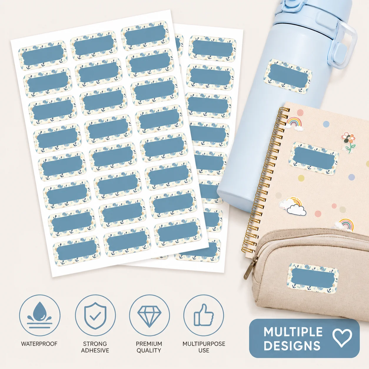 72PCS Personalized Name Stickers, Custom Waterproof Labels for Water Bottles, Lunch Boxes, School Supplies, Storage Containers