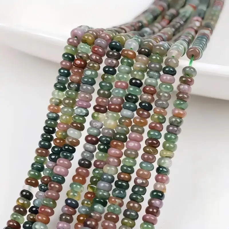 4x2mm Natural Stone Indian Agate Rondelle Beads Flat Spacer Abacus Bead for Jewelry Making DIY Bracelet Necklace Supplies 15