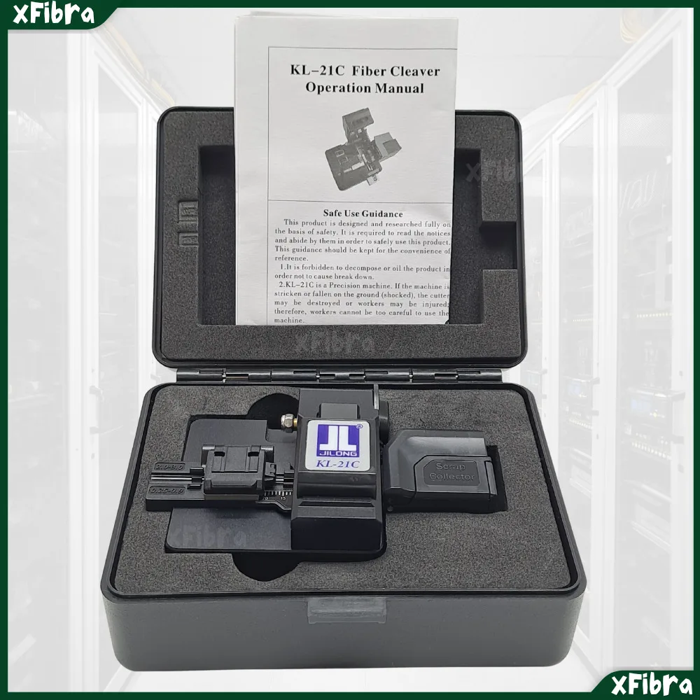 Przecinarka do włókien optycznych JILONG KL-21C, ulepszona, precyzyjna, z automatycznym odcięciem i pojemnikiem na odcięte włókna, 48000 przycinania.