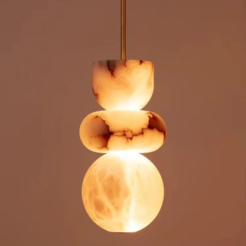 Luxury modern Nordic designer bar chandelier, all-copper marble alabaster, hanging bedroom master bedside chandelier