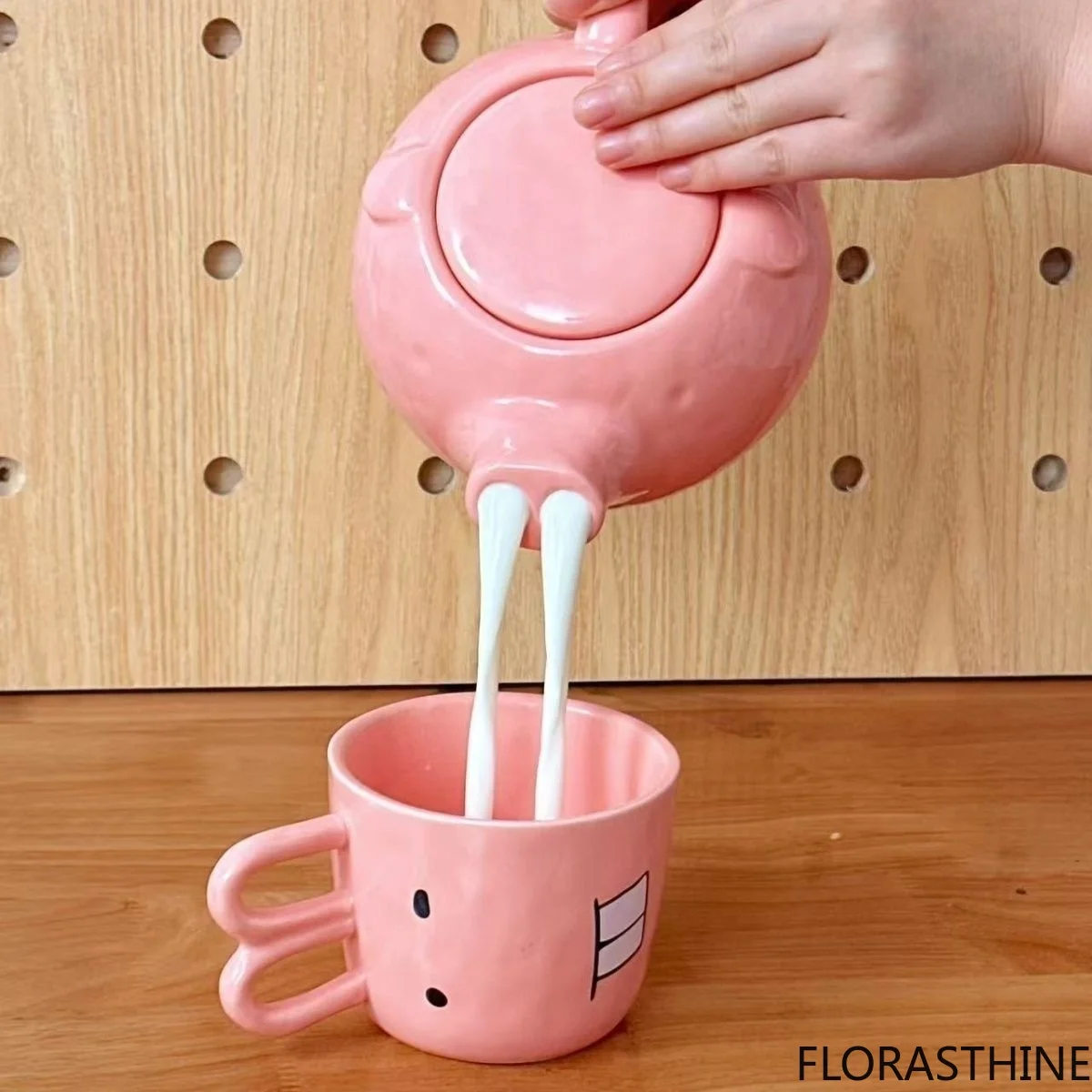 Creative Pig Nose Teapot Rabbit Tooth Mug Funny Drinkware Gift for Coffee Tea Lovers Birthday and Holiday Gifts