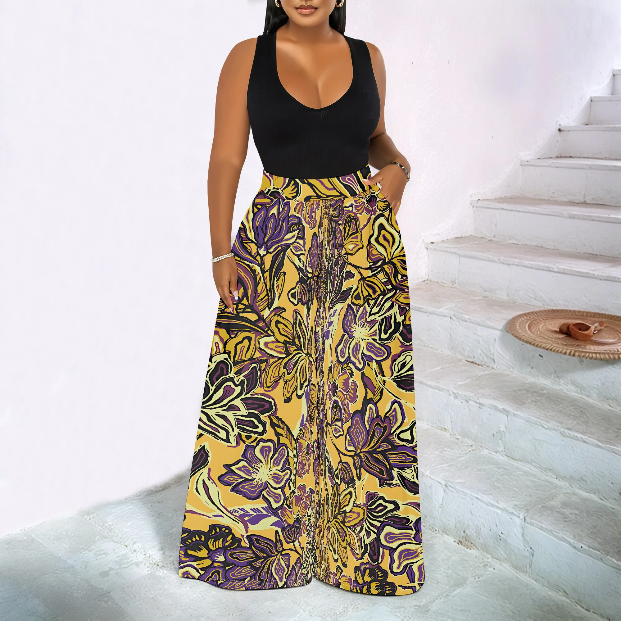 Women's Spring and Autumn Fashion Printed Totem Pocket Pants, Casual Home Pants