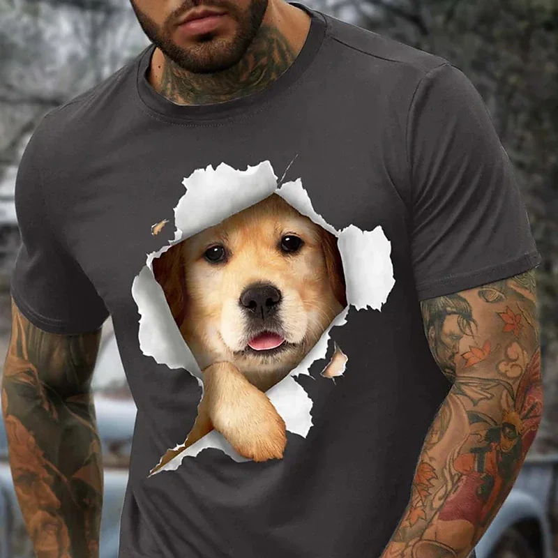 Men's 3D T Shirt Summer Animal Graphic Basic Modern Birthday Contemporary Short Prints Dog Red Black Navy Blue Tee Crew Neck