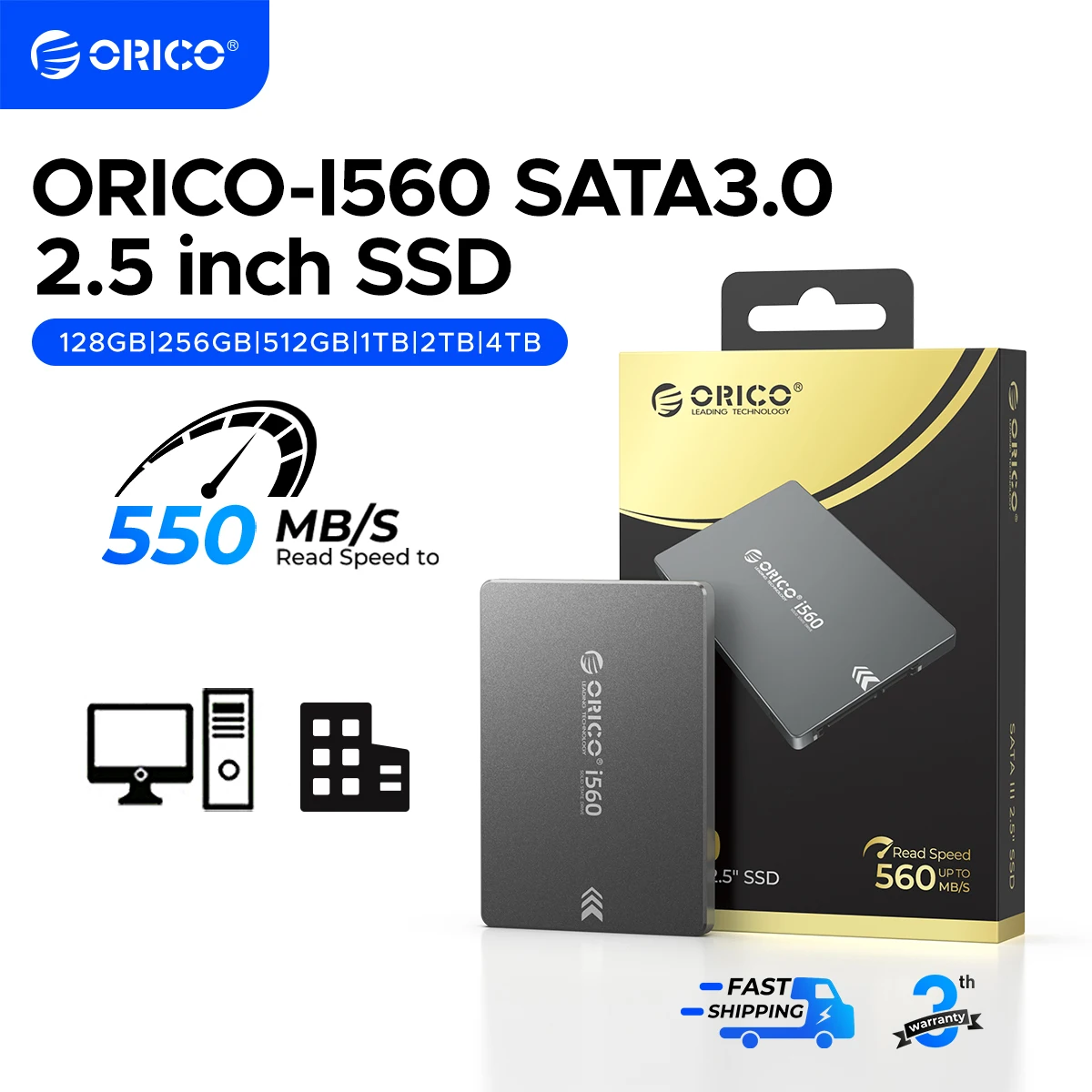 ORICO 1TB SATA SSD 2.5 Inch Internal Solid State Drive Aluminium Read Speed up to 550MB/s SATA III 6Gbps for Desktop Laptop NAS