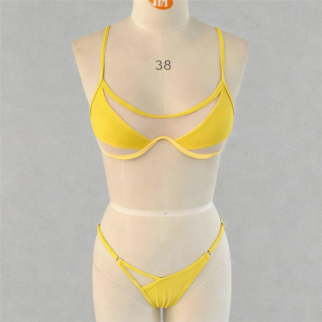 S - XXL Transparenter Bikini mit Splicing-Design, Damen-Badeanzug, zweiteiliges Bikini-Set, Badeanzug mit hohem Beinausschnitt, Badebekleidung, Schwimmbekleidung V7518 – Detail 8