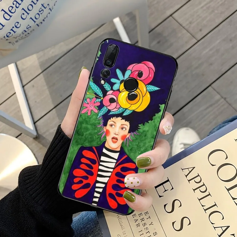 Abstract Flowers Girl Hair Phone Case For Huawei Y9 6 7 5 Prime Enjoy 7s 7 8 plus 7a 9e 9plus 8E Lite Psmart Shell