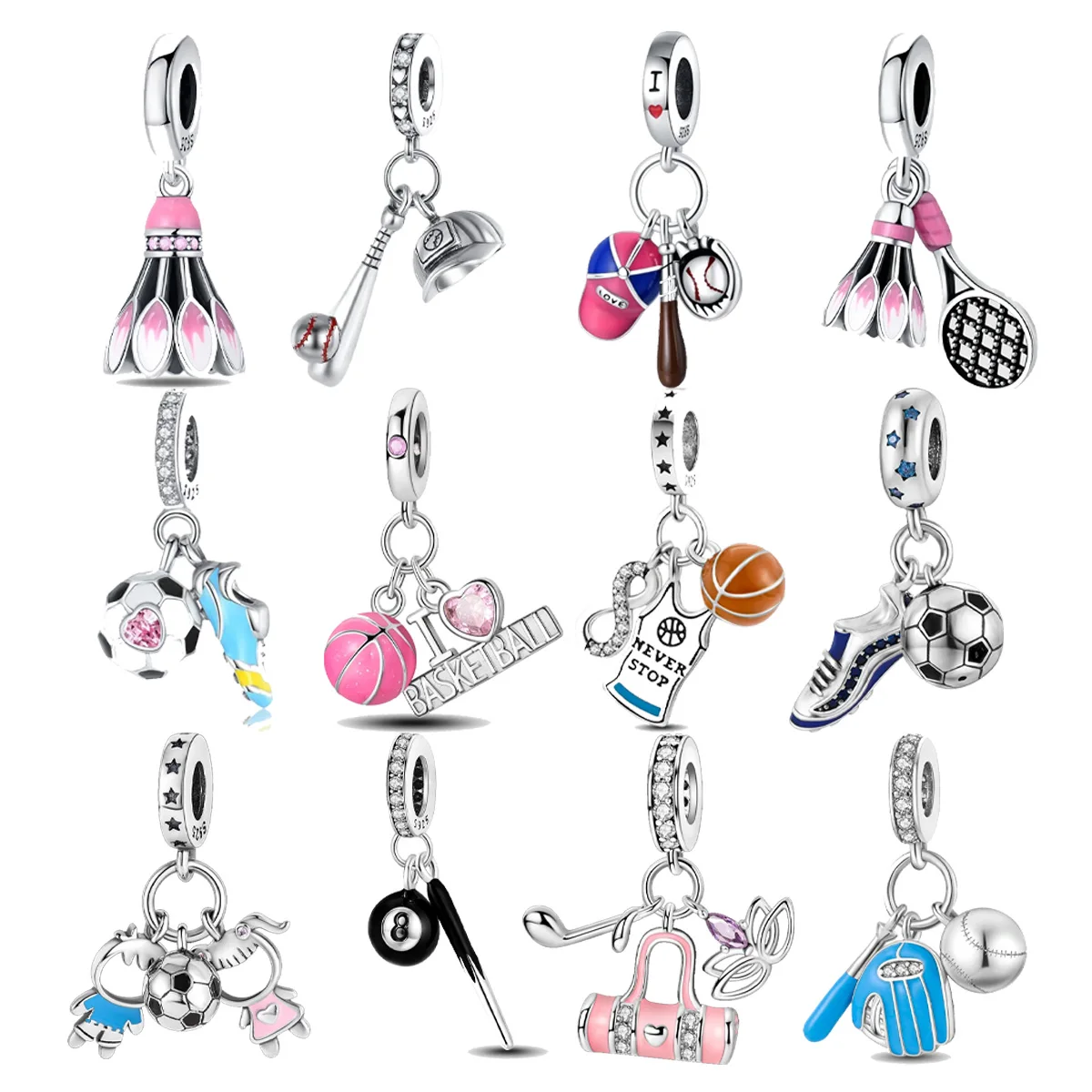 2025NEW S925 Sterling Silver Basketball football Sports series Pendant Charm Fit Original DIY Bracelet Accessories Women Jewelry