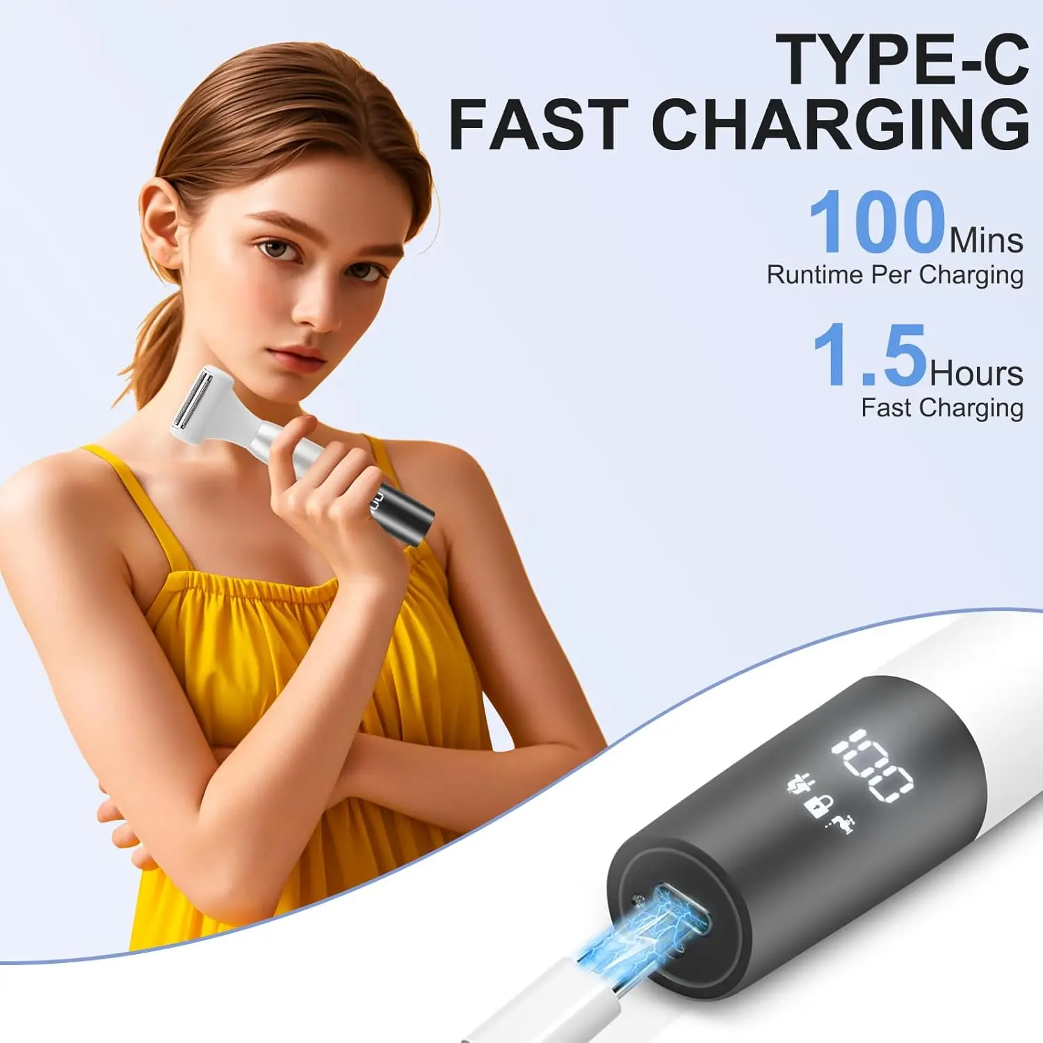 ماكينة تشذيب بيكيني 5 في 1 للنساء - ماكينة حلاقة كهربائية للنساء، مزيل للوجه والأنف والحواجب والذراع والساق والعانة والإبط